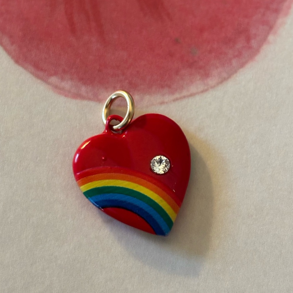 Enamel Red Heart Pendant with Rainbow Design
